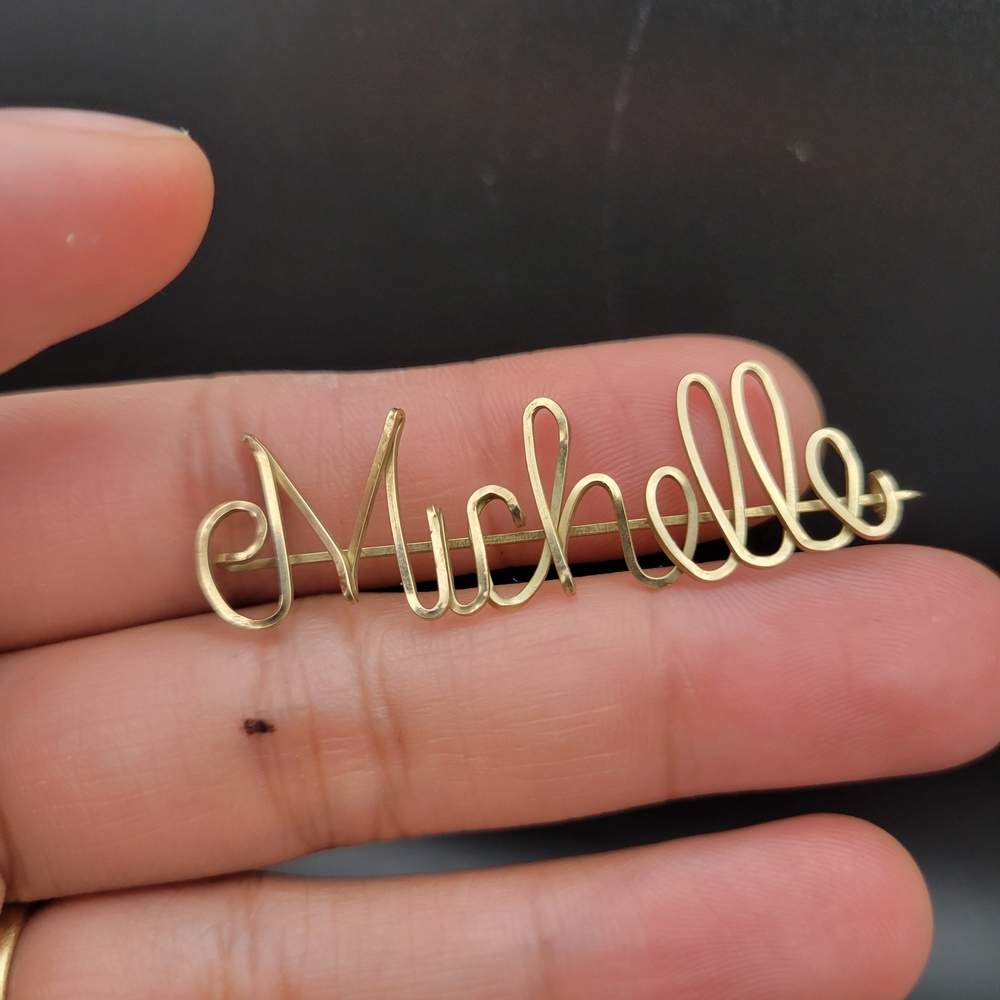 Personalized "Michelle" Nameplate Pin in Gold Filled Unmarked
